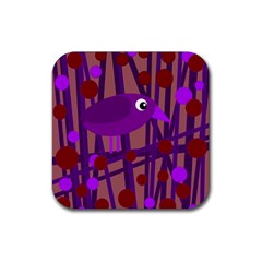 Sweet Purple Bird Rubber Coaster (square)  by Valentinaart