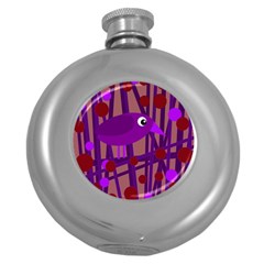 Sweet Purple Bird Round Hip Flask (5 Oz) by Valentinaart