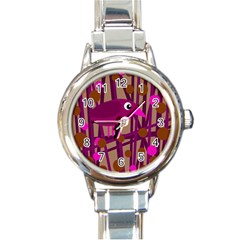 Cute Magenta Bird Round Italian Charm Watch by Valentinaart