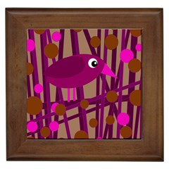 Cute Magenta Bird Framed Tiles by Valentinaart