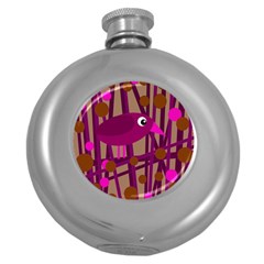 Cute Magenta Bird Round Hip Flask (5 Oz) by Valentinaart