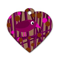 Cute Magenta Bird Dog Tag Heart (two Sides) by Valentinaart