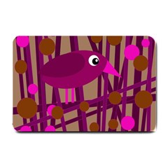 Cute Magenta Bird Small Doormat  by Valentinaart