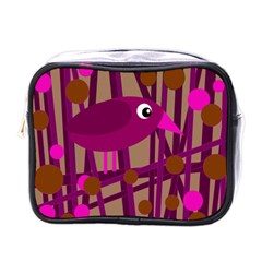 Cute Magenta Bird Mini Toiletries Bags by Valentinaart