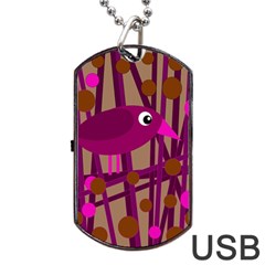 Cute Magenta Bird Dog Tag Usb Flash (one Side) by Valentinaart