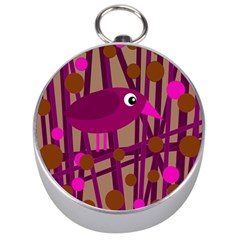 Cute Magenta Bird Silver Compasses by Valentinaart