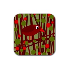 Red cute bird Rubber Coaster (Square) 