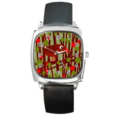 Red cute bird Square Metal Watch