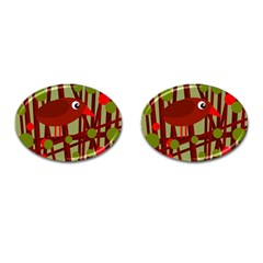 Red cute bird Cufflinks (Oval)