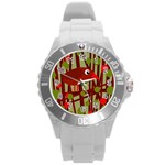 Red cute bird Round Plastic Sport Watch (L) Front