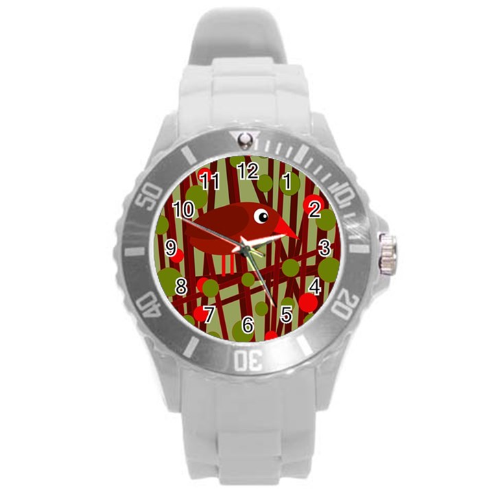 Red cute bird Round Plastic Sport Watch (L)