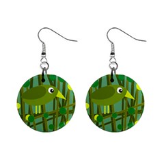 Cute Green Bird Mini Button Earrings