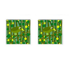 Cute Green Bird Cufflinks (square) by Valentinaart