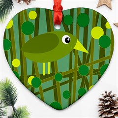 Cute Green Bird Heart Ornament (2 Sides) by Valentinaart