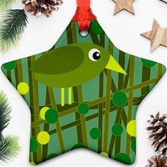 Cute Green Bird Star Ornament (two Sides)  by Valentinaart