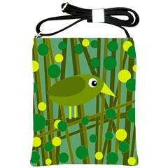 Cute Green Bird Shoulder Sling Bags by Valentinaart