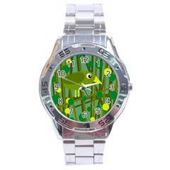 Cute Green Bird Stainless Steel Analogue Watch by Valentinaart