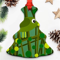 Cute Green Bird Christmas Tree Ornament (2 Sides) by Valentinaart