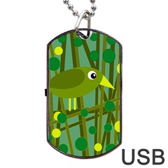 Cute Green Bird Dog Tag Usb Flash (one Side) by Valentinaart