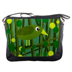 Cute Green Bird Messenger Bags by Valentinaart