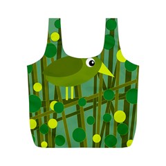 Cute Green Bird Full Print Recycle Bags (m)  by Valentinaart