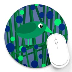 Green And Blue Bird Round Mousepads by Valentinaart