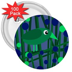 Green And Blue Bird 3  Buttons (100 Pack)  by Valentinaart