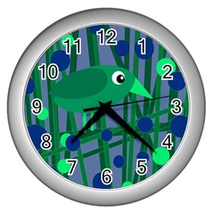 Green And Blue Bird Wall Clocks (silver)  by Valentinaart