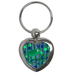 Green And Blue Bird Key Chains (heart)  by Valentinaart