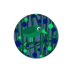 Green And Blue Bird Rubber Coaster (round)  by Valentinaart