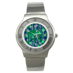 Green And Blue Bird Stainless Steel Watch by Valentinaart