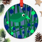 Green and blue bird Round Ornament (Two Sides)  Front