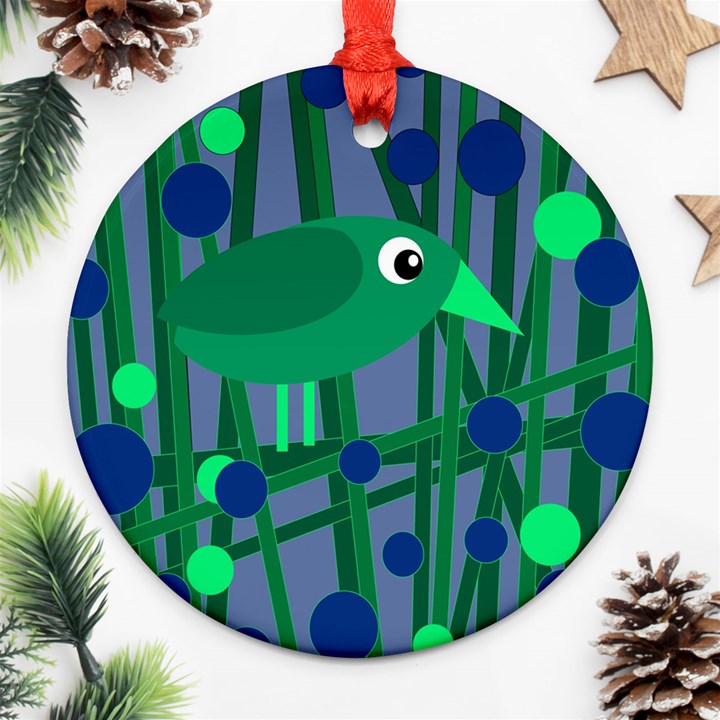 Green and blue bird Round Ornament (Two Sides) 