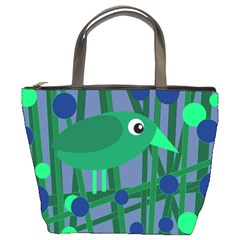 Green And Blue Bird Bucket Bags by Valentinaart