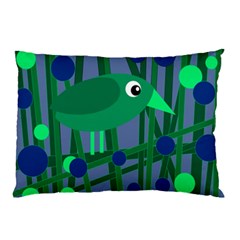 Green And Blue Bird Pillow Case by Valentinaart