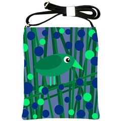 Green And Blue Bird Shoulder Sling Bags by Valentinaart