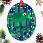 Green and blue bird Oval Filigree Ornament (2-Side)  Back