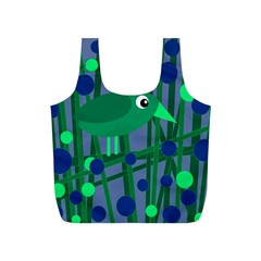 Green And Blue Bird Full Print Recycle Bags (s)  by Valentinaart