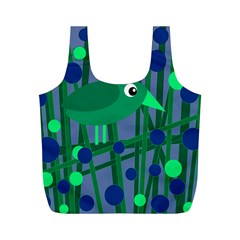 Green And Blue Bird Full Print Recycle Bags (m)  by Valentinaart