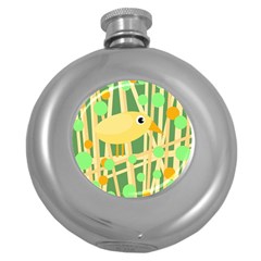 Yellow Little Bird Round Hip Flask (5 Oz) by Valentinaart