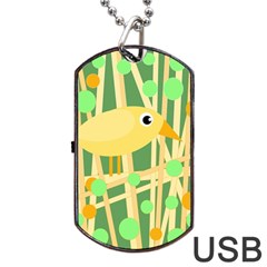 Yellow Little Bird Dog Tag Usb Flash (two Sides)  by Valentinaart