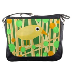 Yellow Little Bird Messenger Bags by Valentinaart