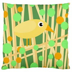 Yellow Little Bird Large Cushion Case (two Sides) by Valentinaart