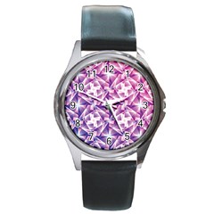 Purple Shatter Geometric Pattern Round Metal Watch by TanyaDraws