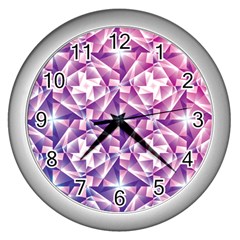 Purple Shatter Geometric Pattern Wall Clocks (silver)  by TanyaDraws