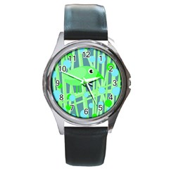 Green Bird Round Metal Watch by Valentinaart