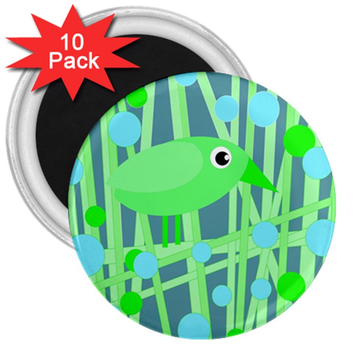 Green bird 3  Magnets (10 pack) 