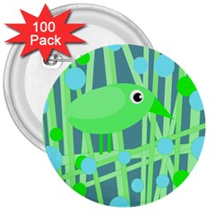 Green Bird 3  Buttons (100 Pack)  by Valentinaart