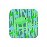 Green bird Rubber Square Coaster (4 pack)  Front