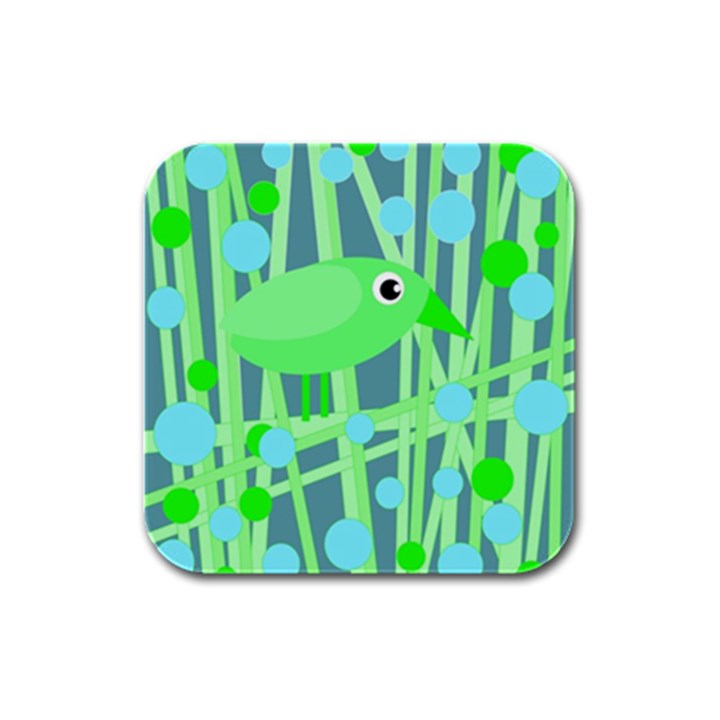 Green bird Rubber Square Coaster (4 pack) 